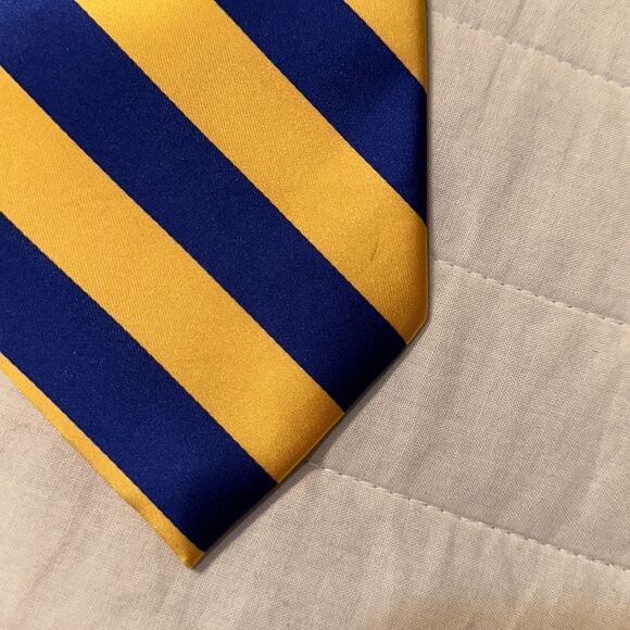 Alexander Logan Microfiber Royal Blue Gold Diagonal Wide Stripe Tie - Picture 7 of 8